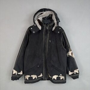 Bogner Jacket Womens 8 Black Parka Real Coyote Fur Hood Polar Bear Apres Ski